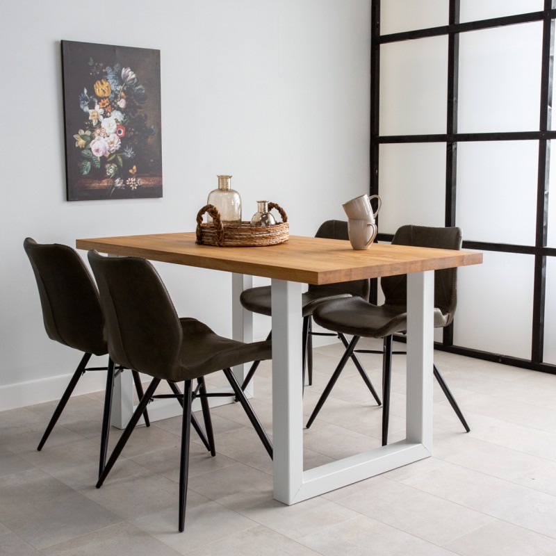 Sara Oak Dining Table With White Metal U Legs