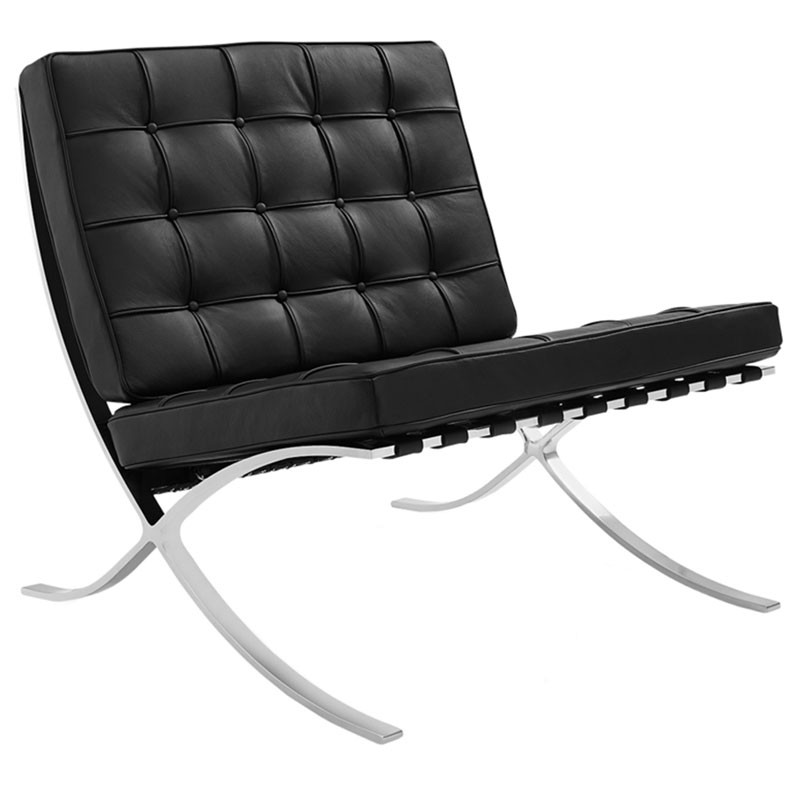 Fauteuil Sito en cuir, style Bauhaus pied en acier inoxydable en